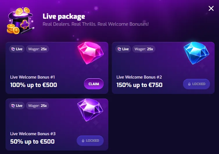 trixino casino live package